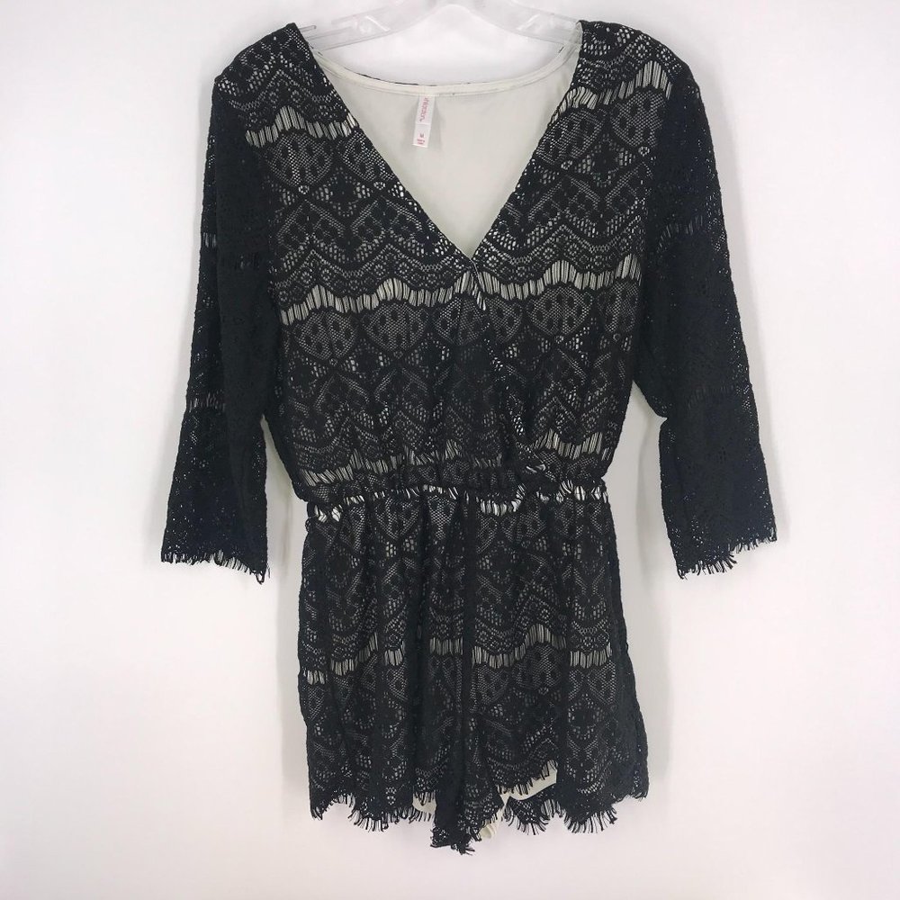 XHILARATION 1/4 SLEEVES BLACK ROMPER